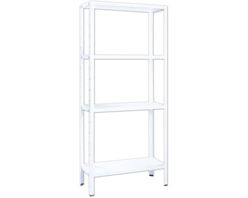 Kovový regál Schulte R3018-04-04 1800x800x400 mm, 4 police, nosnosť 240 kg, biely Biely kovový regál so štyrmi úrovňami