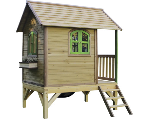 Drevený hrací domček s rebríkom a oknami