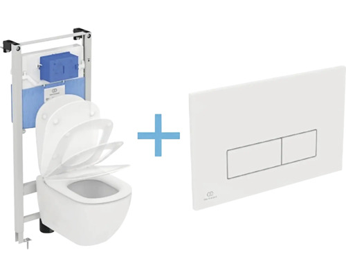 Závesné WC AQUABLADE set Ideal Standard Tesi s inštalačným systémom ProSys, ovládacie tlačidlo biele, wc doska so SoftClose