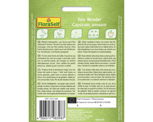 Logo FloraSelf. Yolo Wonder Capsicum annuum rastlinolékařský pas.