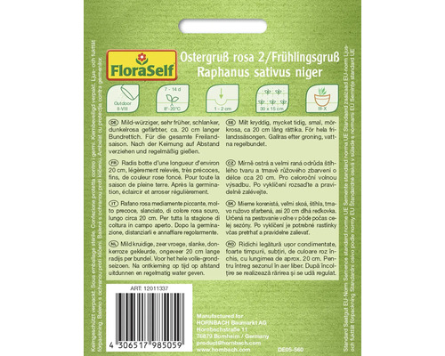 FloraSelf reďkovka Ostergruß rosa 2/Frühlingsgruß, Raphanus sativus niger
