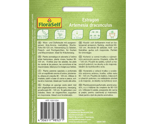 Balenie semien Estragon FloraSelf s informáciami o pestovaní a použití