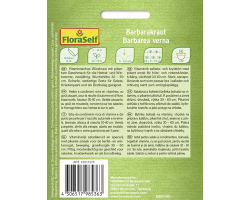 Balenie žeruchy Barbarea verna s informáciami o siatí, zbere a použití