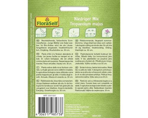 Balenie semien letných kvetov Niedriger Mix Tropaeolum majus od firmy FloraSelf