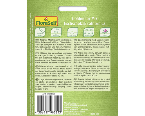 Balenie semien Goldmohn Mix Eschscholzia californica s informáciami o siatí, stanovišti a raste