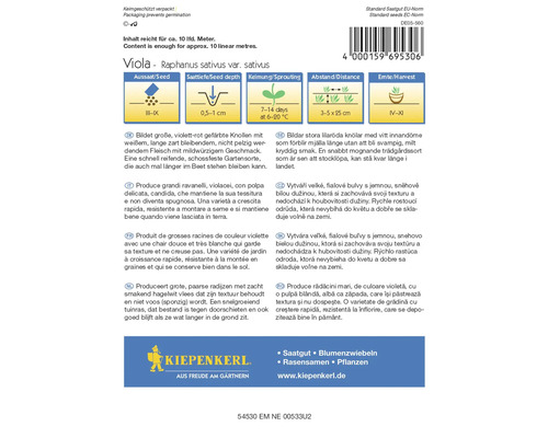 Balenie semien Viola Raphanus sativus var. sativus