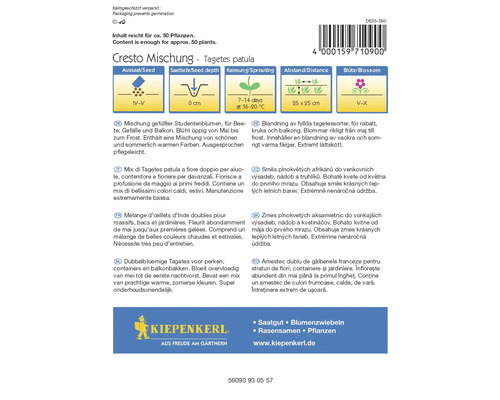 Balenie semien kvetov Aksamietnica pestovaná s návodom na výsadbu