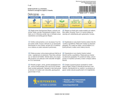 Balíček semien Dekogras Mix s informáciami o výseve, klíčení a zbere