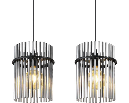 Dve závesné lampy s valcovým tienidlom z kovových tyčí