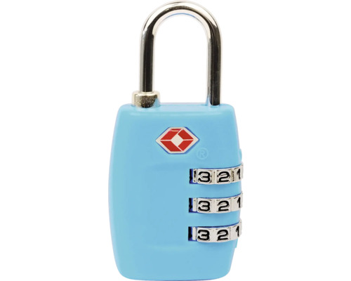 Modrý zámok na batožinu s číselným kódom a logom Travel Sentry