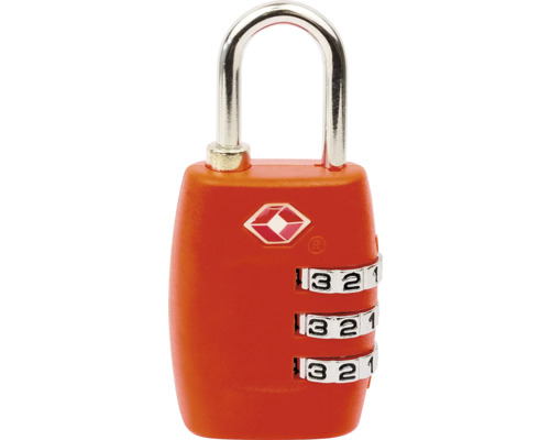 Červený číselný zámok s tromi číselnými krúžkami a certifikáciou TSA