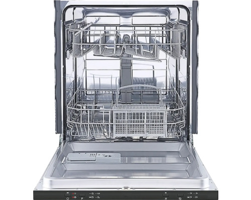 Otvorená umývačka riadu s košmi na riad a príbory