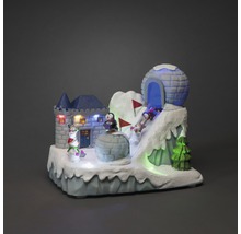 Dekoratívna zimná krajina s hradom, iglu, tučniakmi a osvetlením