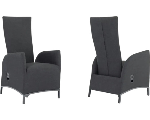 Dve sivé relaxačné kreslá s vysokým operadlom a podrúčkami