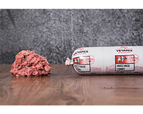 Mäso pre psy mrazené VETAMIX hovädzie mäso s drobkami 1 kg Vetamix rolka a porcia krmiva pre psy