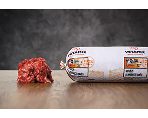 Mäso pre psy mrazené VETAMIX hovädzia a hydinová zmes surová 1 kg Vetamix Čerstvé mäso pre psy rolka a porcia