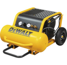Logo DeWalt na žltom pojazdnom kompresore