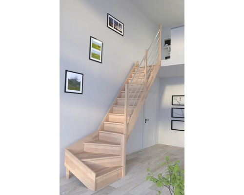 Schodisko Pertura Notos Lepené drevo buk s podstupnicami buk 1/4-stočené dole vpravo 83 cm 13/14 Drevené schodisko so zábradlím v interiéri
