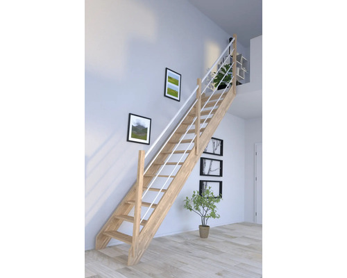 Schodisko Pertura Notos Dub bez podstupníc dub rovné 83 cm 13/14 Drevené schodisko s bielym zábradlím vo svetlej miestnosti