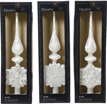 Sklenená špička na vianočný stromček Decoris, dizajn snehovej vločky, v balení