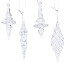 Štyri priehľadné cencúle ako ozdoby na vianočný stromček