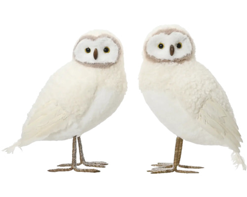 Dekorácia sova stojaca 11 x 14 x 21 cm krémová Dve dekoratívne sovie figúrky do interiéru