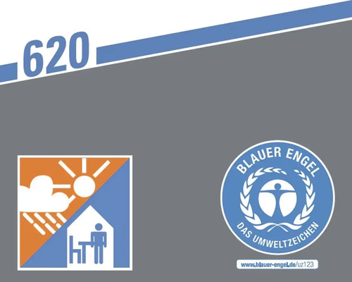 Symbol označuje výrobky s nízkymi emisiami a zlučiteľnosťou s interiérom a logo Modrý anjel