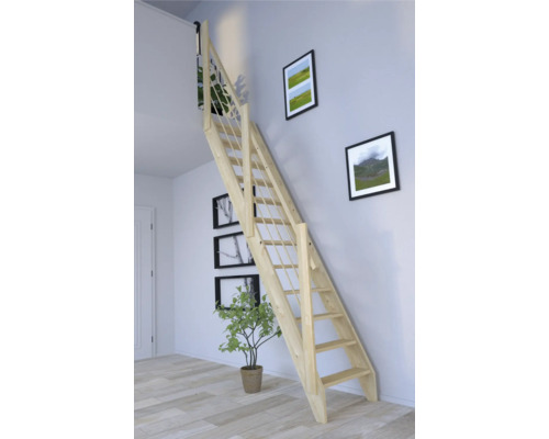 Schodisko Pertura Boreas Masív smrek bez podstupníc smrek rovné 59,5 cm 12/13 Pohľad do miestnosti s dreveným schodiskom so zábradlím
