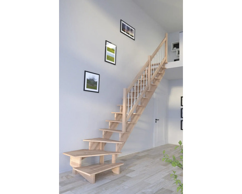 Schodisko Pertura Atanas Lepené drevo buk bez podstupníc buk 1/4-otočené dole vpravo 80 cm 13/14 Drevené schodisko v interiéri so svetlým dizajnom