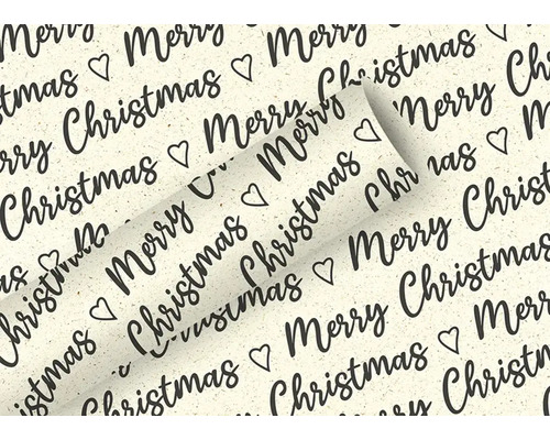 Baliaci papier EKO Merry Christmas 1,5 m béžovo-čierny Baliaci papier s nápisom Veselé Vianoce a motívy srdca