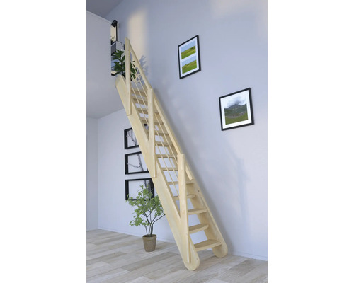 Schodisko Pertura Kybele Masív smrek so striedavými stupňami smrek rovné 61,5 cm 12/13 Drevené schodisko v interiéri s nástennou dekoráciou a rastlinami