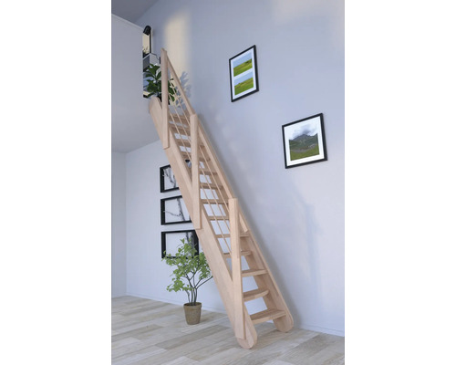 Schodisko Pertura Kybele Lepené drevo buk so striedavými stupňami buk rovné 61,5 cm 12/13 Drevené schodisko so zábradlím v miestnosti
