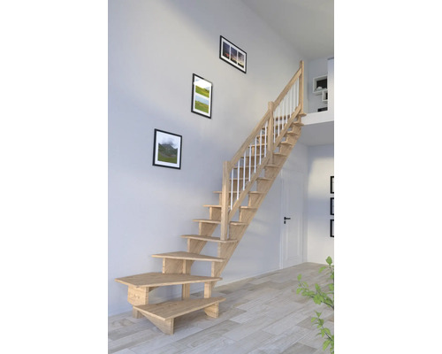 Schodisko Pertura Atanas Dub s podstupnicami dub 1/4-otočené dole vpravo 100 cm 13/14 Drevené schodisko so zábradlím vo svetlej miestnosti