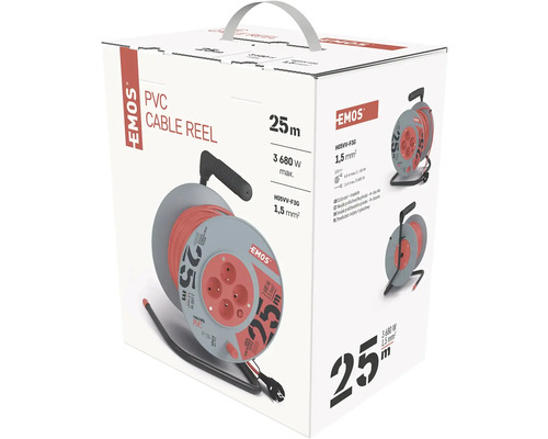 Káblový bubon Emos s 25 metrami kábla v obale produktu