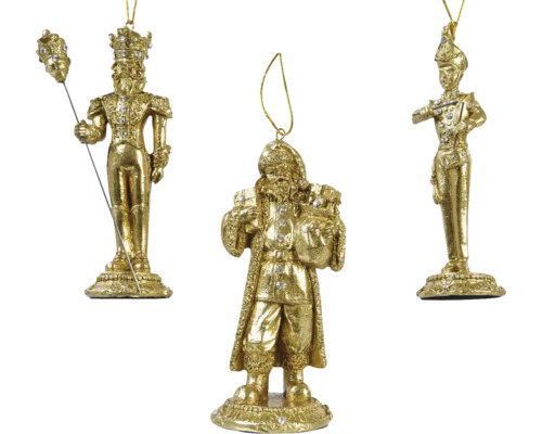 Tri zlaté vianočné ozdobné figúrky