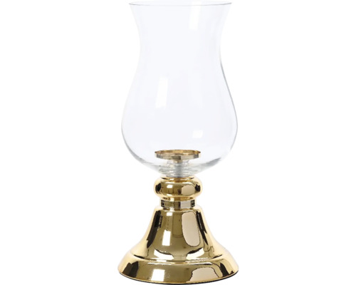 Svietnik sklenený na kovovej nohe Ø15,5 x 35 cm zlatý Sklenený svietnik so zlatou nohou