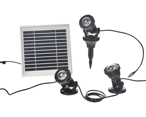 Sada solárnych jazierkových svietidiel s tromi svetlami a solárnym modulom