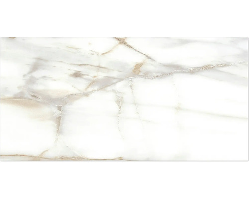 Dlažba Obklad imitácia mramoru LUCCA Bianco Gold lesklá 30x60 cm Mramorová doska so žilkovaním