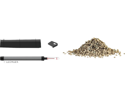 Príslušenstvo pre kvetináče pozostávajúce z vložky, ukazovateľa hladiny vody, deliaceho dna a rastlinného granulátu