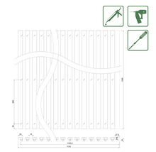 Technický nákres zásteny s rozmermi 1196 x 1133 mm a symboly náradia pre montáž