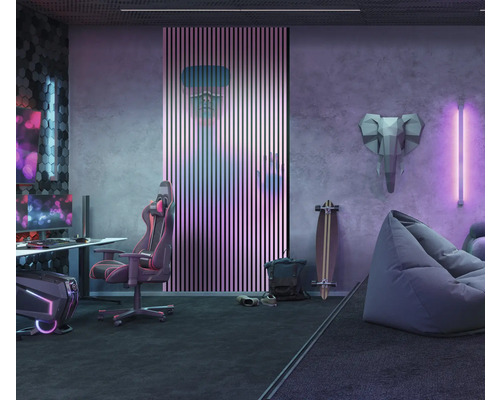 Moderná herňa s písacím stolom, hernou stoličkou a sedacím vakom