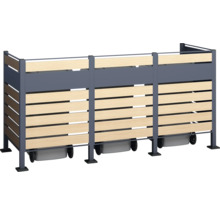 Box na smetné nádoby s tromi priehradkami a kolieskami