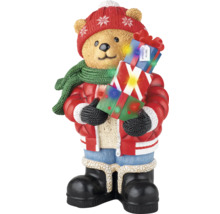 Vianočná dekorácia medvedík s darčekmi, čiapka, šál a bunda