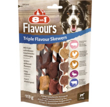 8in1 Flavours Triple Flavour Skewers pre psy, 113 gramov, s bravčovou kožou, kuracími prsiami, kuracou pečeňou, kačacími prsiami a hovädzou kožou