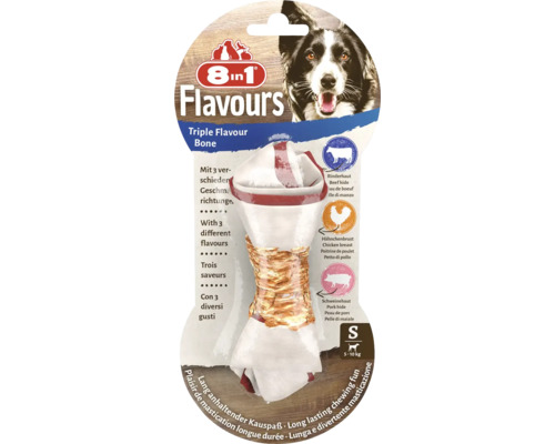 Maškrta pre psov 8in1 Triple Flavour kosť žuvacia S Kosť 8in1 Flavours s trojitou príchuťou pre psov, veľkosť S, vhodná pre psov od 3 do 10 kg