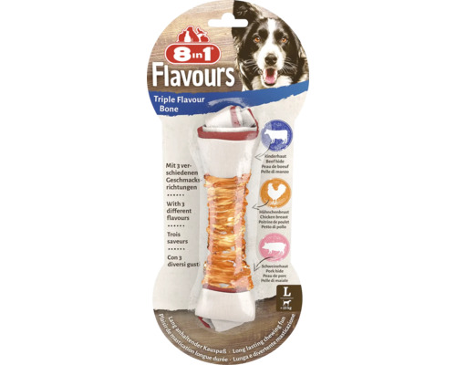 Maškrta pre psov 8in1 Triple Flavour kosť žuvacia L 8in1 kosť pre psy s trojitou chuťou