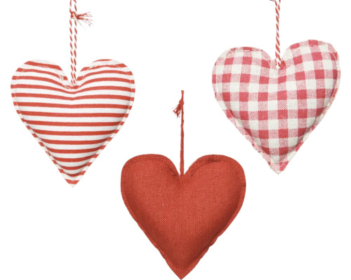 Srdce polyester Tri závesné látkové srdcia s prúžkovaným, károvaným a jednofarebným vzorom