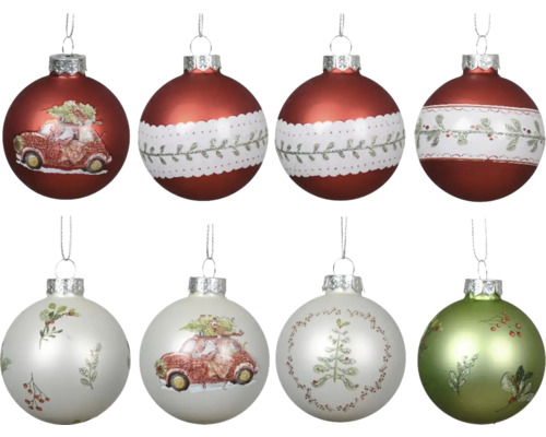 Sklenené ozdoby Osem vianočných gúľ s rôznymi vzormi