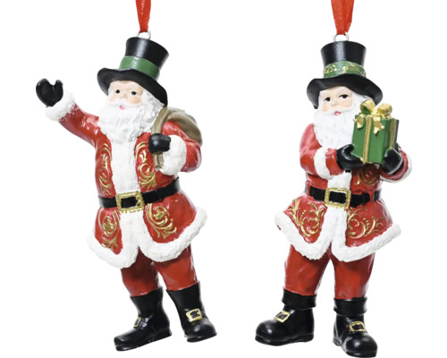 Santa polyresín, rôzne druhy Dve figúrky Santa Clausa s cylindrom ako vianočné ozdoby