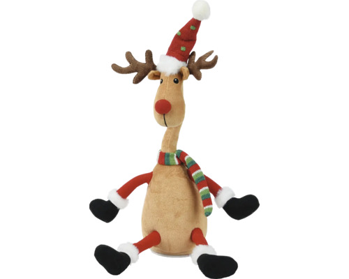 Sob plyšový 14 x 22,9 x 54,6 cm s pohybom a hudbou červeno-biely Dekoratívny plyšový sob s čiapkou a šálom